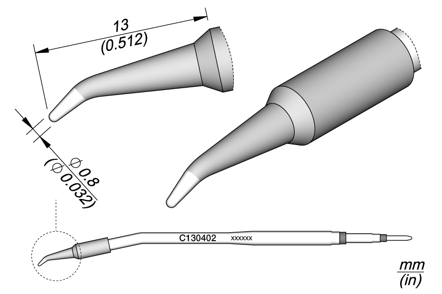 C130402 - Conical Bent Cartridge Ø 0.8